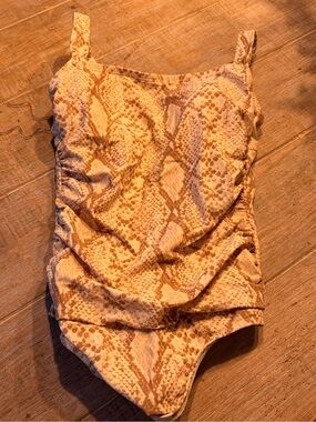 Kona Sol Snakeskin Print One-Piece Swimsuit in Beige and Tan